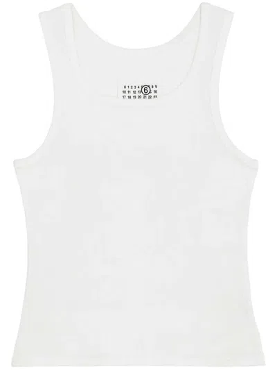 Mm6 Maison Margiela Ribbed Cotton Tank Top In White