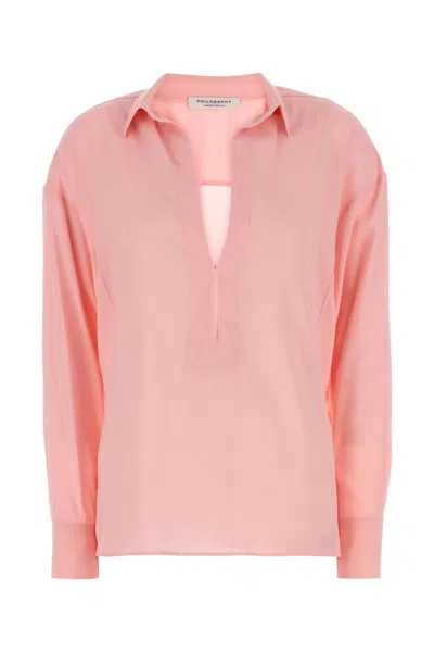 Philosophy Di Lorenzo Serafini Pink Shirt With Open Collar And V Neck In Stretch Viscose Woman In Pink