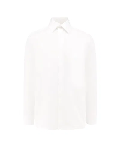 Saint Laurent White Pointed Collar Long Sleeve Shirt In Cotton Man In White