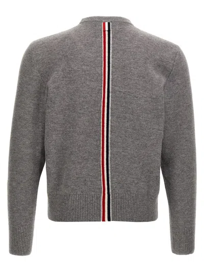 Thom Browne Crewneck Sweater With Tricolor Band In Grey