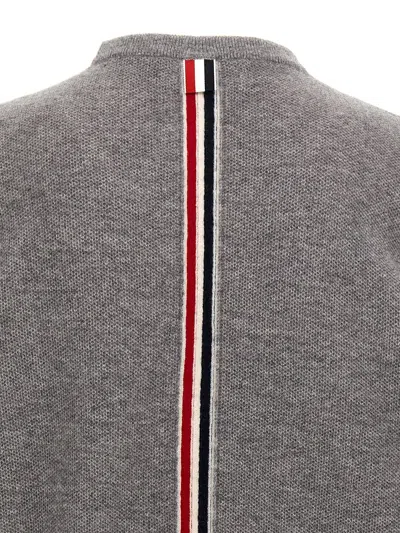 Thom Browne Crewneck Sweater With Tricolor Band In Grey