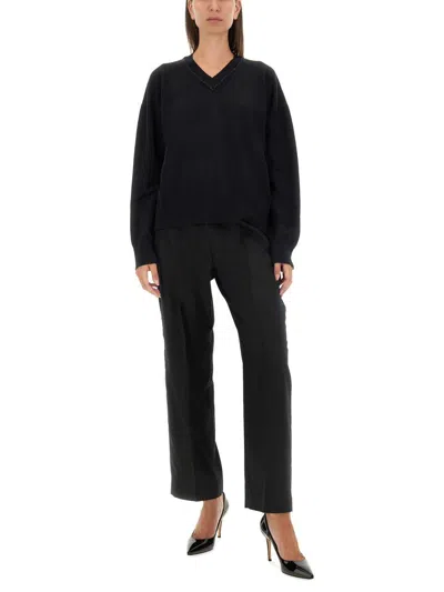 Shop Fabiana Filippi Wool Blend Pants In Black