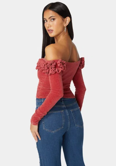 Bebe Off Shoulder Ruffle Detail Sweater In Astro Dust