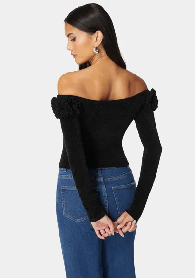 Bebe Off Shoulder Ruffle Detail Sweater In Black