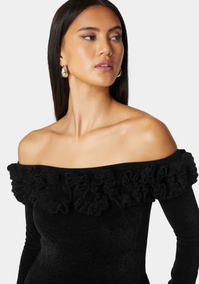 Bebe Off Shoulder Ruffle Detail Sweater In Black