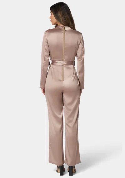 Bebe Satin Blazer Jumpsuit In Cappuccino
