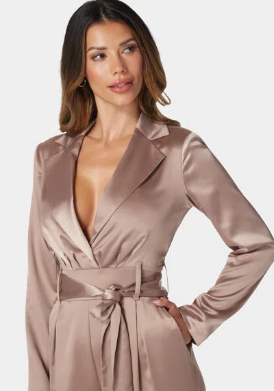 Bebe Satin Blazer Jumpsuit In Cappuccino