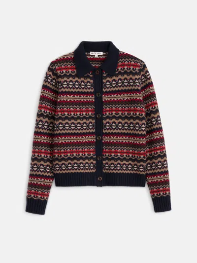 Alex Mill Fair Isle Polo Merino Wool Cardigan In Navy Combo