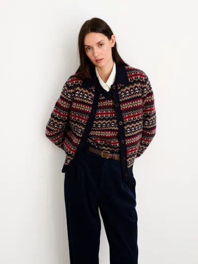 Alex Mill Fair Isle Polo Merino Wool Cardigan In Navy Combo