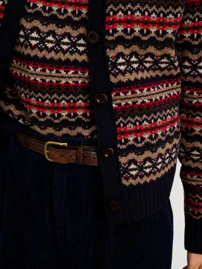 Alex Mill Fair Isle Polo Merino Wool Cardigan In Navy Combo