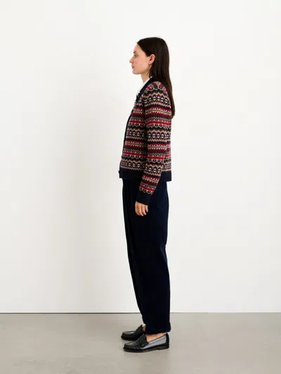 Alex Mill Fair Isle Polo Merino Wool Cardigan In Navy Combo