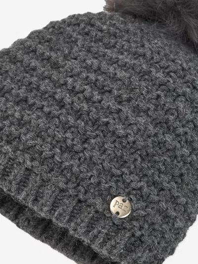 Paz Rodriguez Baby Wool Knit Pom-pom Hat In Grey
