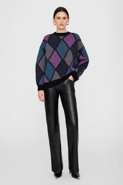 Anine Bing Sydney Crew Sweater In Multi Diamond In Black