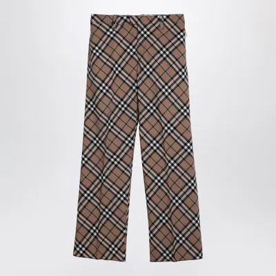 Shop Burberry Check Trousers In Wool Blend