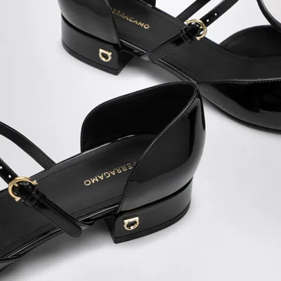 Ferragamo Elegant Patent Leather Ballet Flats With Golden Accents