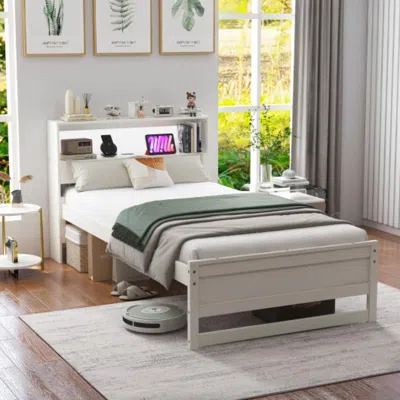 Hivvago Twin Size Bed Frame With Storage Headboard And Charging Station-white