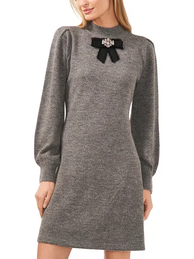 Cece Mock Neck Bow Sweater Dress In Grey