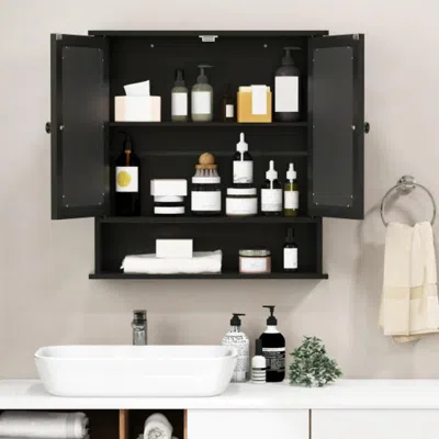 Hivvago Double Door Wall-mounted Bathroom Mirror Cabinet With Storage Shelf-black