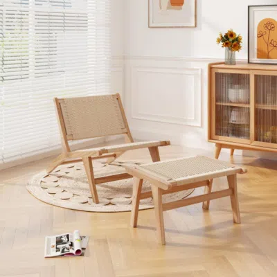Hivvago Mid Century Modern Accent Chair Farmhouse Braided Rope Chair With Ottoman