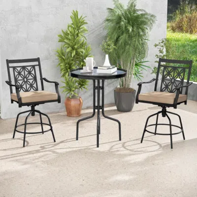 Hivvago Outdoor Swivel Bar Stools Set Of 2 With Seat Cushions-brown