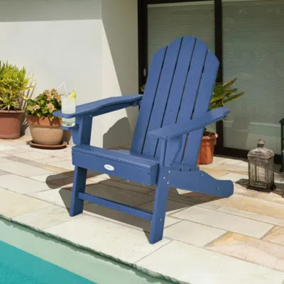 Hivvago Outdoor Adirondack Chair With Built-in Cup Holder For Backyard Porch-navy