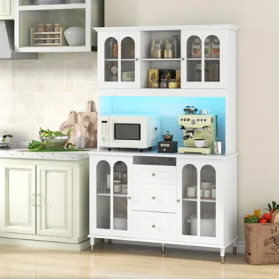 Hivvago 73 Inch Kitchen Pantry Storage Cabinet Freestanding Buffet Cabinet With Led Lights-white