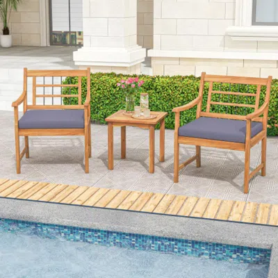 Hivvago 3 Piece Wood Patio Furniture Set With Seat Cushions And Acacia Wood Frame-gray