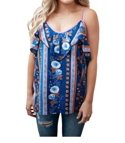 Haptics Flirty Florals Tank Blouse In Blue In Blue
