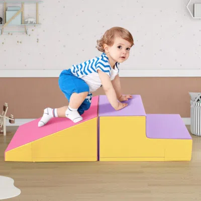 Hivvago 2-piece Step And Slide Climber For Infants And Toddlers Baby Soft Play Set Foam Blocks-yellow