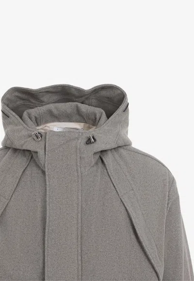 Ranra Wool Jacket With Design And Functional Hood In Gray