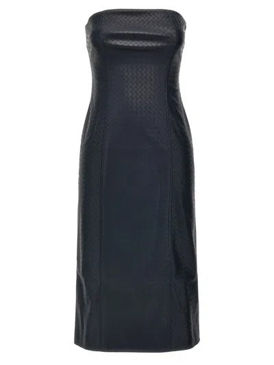 Rotate Birger Christensen 'textured Strapless Midi Dress With Back Slit' In Blue