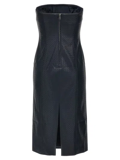 Rotate Birger Christensen 'textured Strapless Midi Dress With Back Slit' In Blue