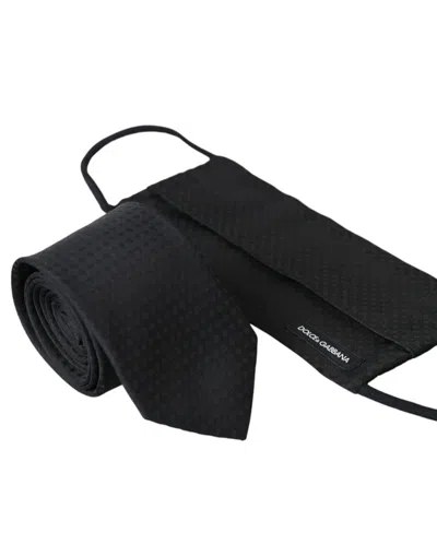 Dolce & Gabbana Black 100% Silk Adjustable Necktie Face Mask In Black