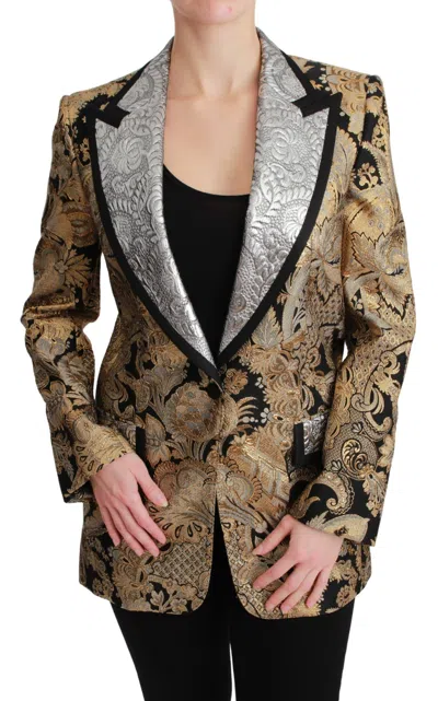 Dolce & Gabbana Jacquard Jacket With Contrasting Lapels In Gold
