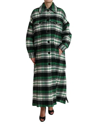 Dolce & Gabbana Elegant Green Plaid Long Coat In Green