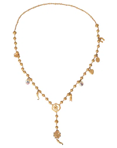 Dolce & Gabbana Gold Tone Chain Brass Beaded Statement Sicily Necklace In Gold