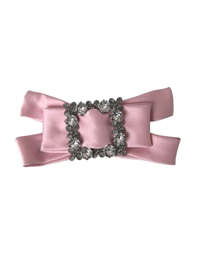 Dolce & Gabbana Pink Satin Crystal Jewelry Brooch Hair Pin In Pink