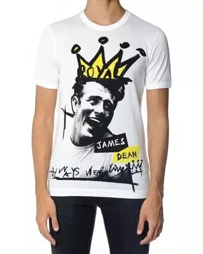 Dolce & Gabbana White Graphic Cotton Short Sleeves Men T-shirt In White