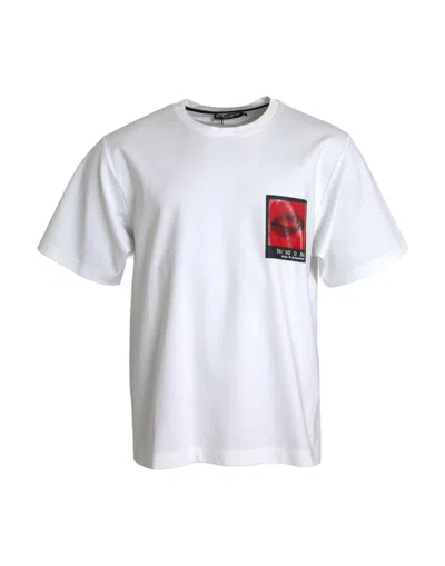 Dolce & Gabbana White Red Lips Print Cotton Men T-shirt In White
