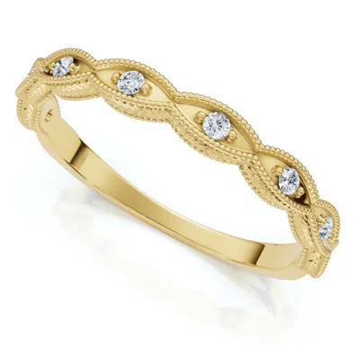 Pompeii3 Diamond Wedding Ring With Antique Design 14k Gold Lab Grown Stackable Band In Silver