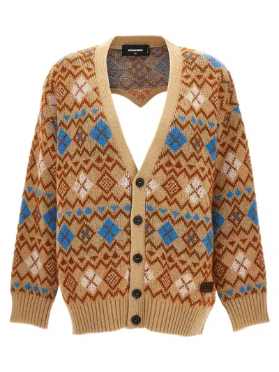 Dsquared2 Multicolor Embroidered Wool Blend Cardigan In Multicolor