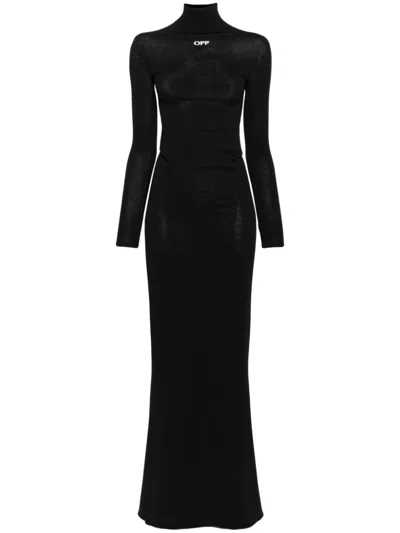 Off-white Off White High Neck Long Dress In Black/ White