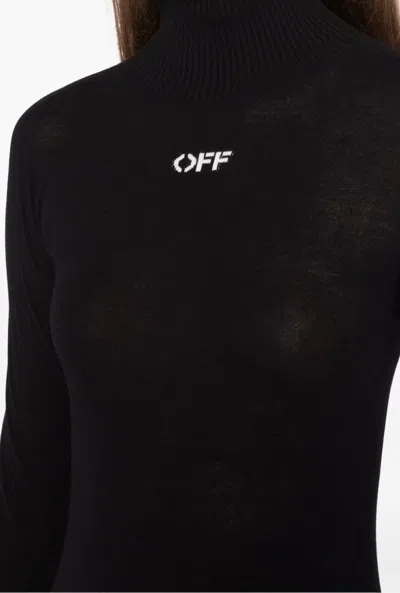 Off-white Off White High Neck Long Dress In Black/ White