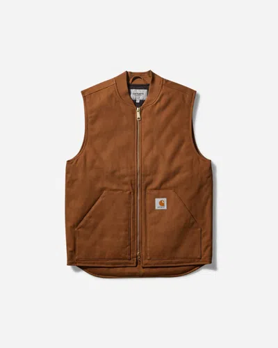 Carhartt Zipped Canvas Gilet In Brown
