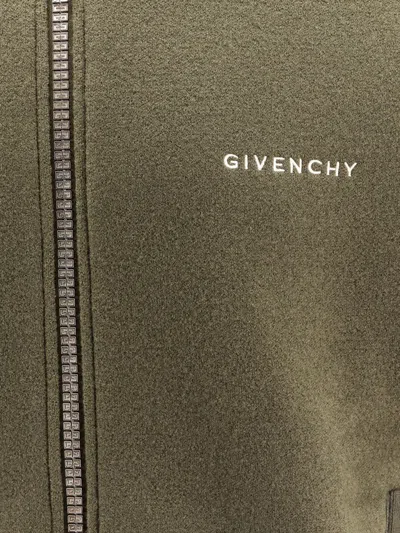 Givenchy Green Sweatshirt With Bomber Collar And 4g Logo In Wool Man In Green