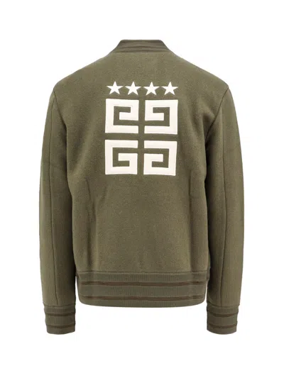 Givenchy Green Sweatshirt With Bomber Collar And 4g Logo In Wool Man In Green