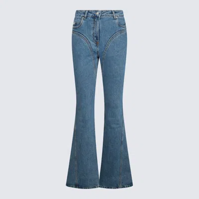 Shop Mugler Blue Denim Cotton Jeans In Tokyo Dark Blue