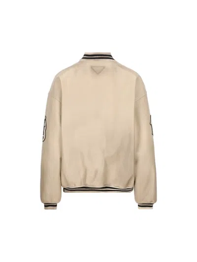 Prada Padded Leather Varsity Jacket Women In Pink