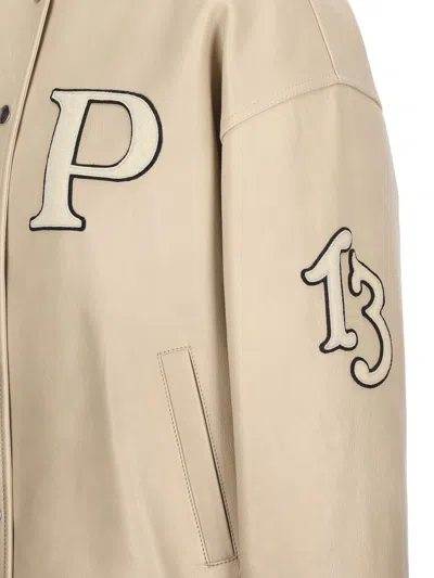 Prada Padded Leather Varsity Jacket Women In Pink