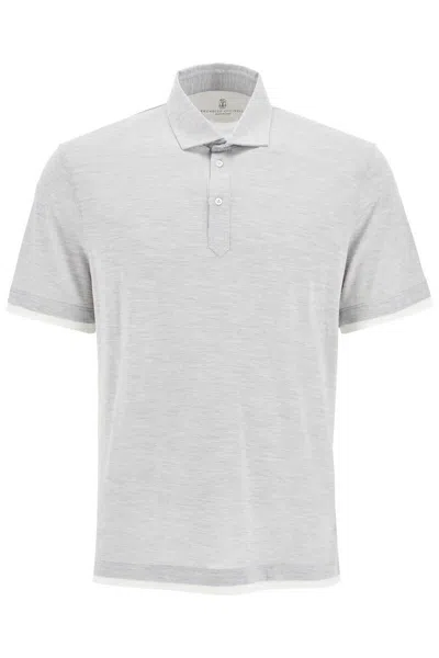 Shop Brunello Cucinelli Silk And Cotton Polo Shirt With Double Edges In Grey